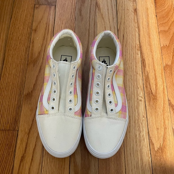 Vans Women's Platform Sneakers - Pink and Yellow Plaid - Picture 2 of 8